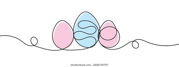 Eggs line art, Continuous one line drawing. Easter logo illustration. Easter colorful design. Lineart, boho style. Vector illustration design element for Easter holidays. Happy Easter. 