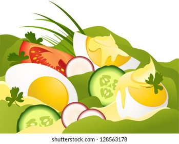Eggs with mayonnaise and green salad