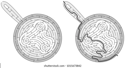Eggs maze for kids with a solution in black and white