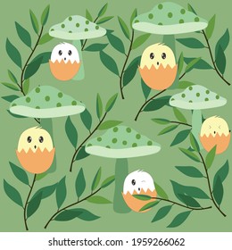 eggs and mushrooms for a leaf background