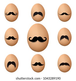 Eggs With Mustache Big Set Isolated With Gradient Mesh, Vector Illustration