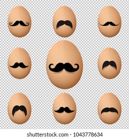 Eggs With Mustache Big Set Isolated Transparent Background With Gradient Mesh, Vector Illustration