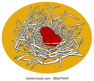 The eggs in the nest - colored vector illustration
