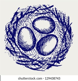 Eggs in nest. Doodle style