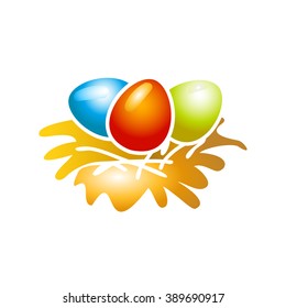 Eggs in a nest. Easter. Christian symbol. Easter template.. Food. Symbol, icon, isolated pattern stationery. Vintage egg in a nest. Golden symbol of Easter. Golden modern bulk illustration
