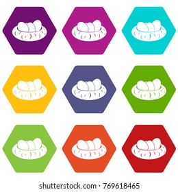 Eggs in the nest icon set many color hexahedron isolated on white vector illustration