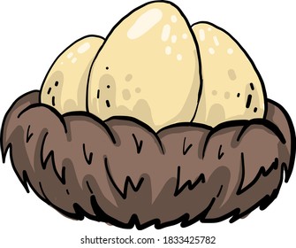 Eggs in a nest, illustration, vector on white background