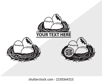 Eggs Nest Monogram Printable Vector Illustration