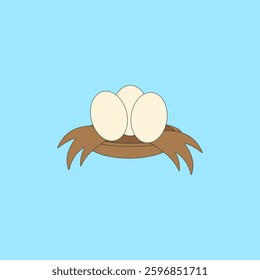 Eggs in the nest vector illustration on blue background