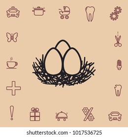 Eggs in the nest, vector outline icon