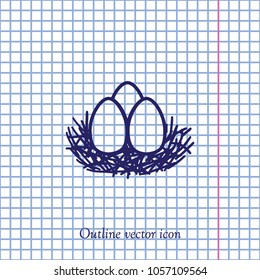 Eggs in the nest, vector outline icon