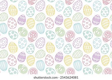 Huevos en el patrón de contorno sin fisuras de Pascua. Estilo de arte lineal. Vector de fondo. Ilustración vectorial aislada eps 10