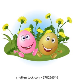 eggs on a lawn. vector illustration