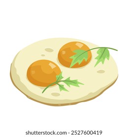 Eggs on a plate with herbs. Vector illustration
