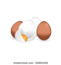 Eggs On A White Background. Broken Egg. Vector Illustration