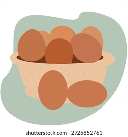 huevos en una cesta. una cesta tejida llena de huevos, 