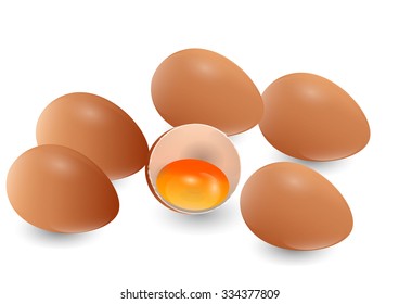 eggs with open egg show yellow yolk ,Vector illustration