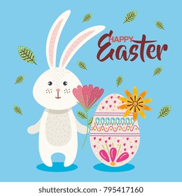 eggs paint with rabbit and flowers easter season