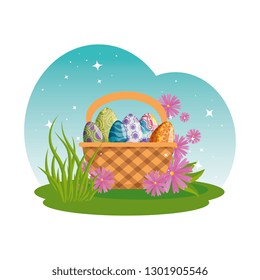 eggs painted in basket happy easter