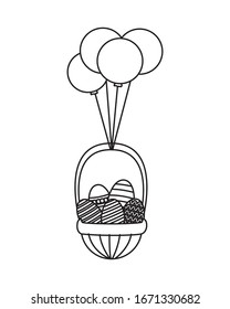 eggs painted easter in basket with balloons helium vector illustration design