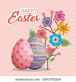 eggs painted and flowers happy easter card