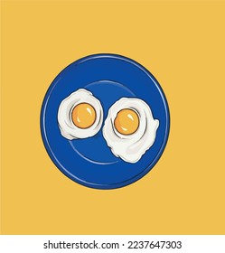 eggs in a pan yellow and blue