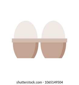 Eggs in paper box tray, flat icon