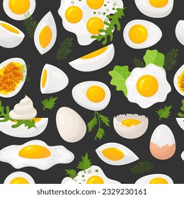 Eggs pattern. Organic food preparing from eggs recent vector seamless background