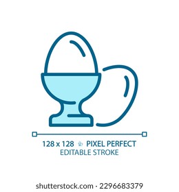 Eier Pixel perfekt blauen RGB-Farbsymbol. Eiweißfutter. Geflügelfarm. Hühnerzucht. Gesunde Ernährung. Frühstück. Einzige Vektorgrafik. Einfache, ausgefüllte Linienzeichnung. Bearbeitbarer Hub