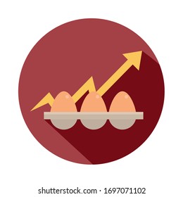 eggs poultry product up arrow, rising food prices, block style icon vector illustration