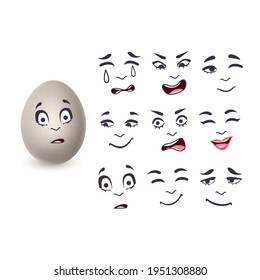 The eggs in a realistic style with different emotions, The image of funny eggs on white background, vector format