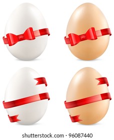 Eggs with red bow isolated on white background, vector illustration