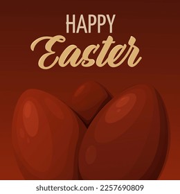 Huevos de color rojo en un fondo cuadrado con el texto feliz Pascua. Ilustración vectorial para la fiesta religiosa de primavera. Cartel de la pancarta