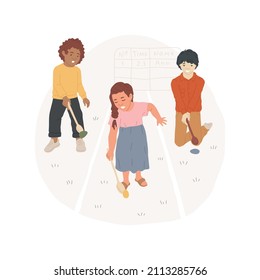Eggs rolling abstract concept vector illustration. Group of happy children playing Easter eggs rolling game, religious holiday, festive days, spending springtime together abstract metaphor.