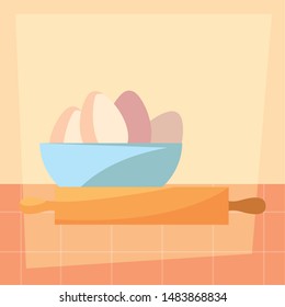 eggs and rolling pin preparation cooking
