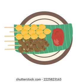 eggs satay, chicken intestine satay, liver and chicken gizzard satay