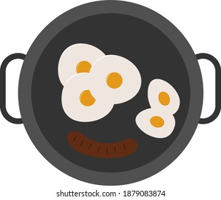 Eggs and sausage ,illustration, vector on white background.