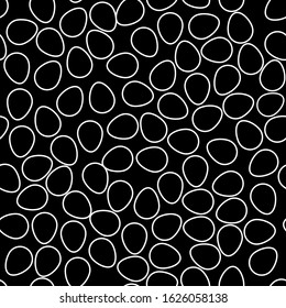 Eggs seamless background white outline on black background. Print for the spring holiday Easter. Printing on paper and textiles.Style. Vector illustration