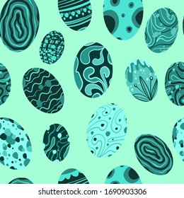 Eggs seamless pattern in cartoon style. Abstract cute print. Happy easter. Stock windy illustration.