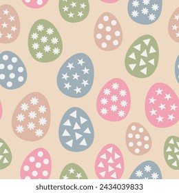 Eggs Seamless Pattern with Flower, Leaves and Hearts element. Abstract art print. Design for paper, covers, cards, fabrics, interior items and any. Vector illustration about Easter Day.