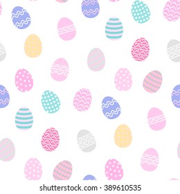 Eggs seamless pattern in pink tones on a white background in flat style.Easter background