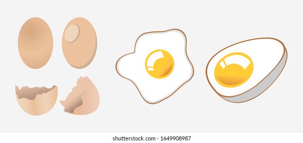 Eggs set with Cracked Shell, Healthy Organic Food Vector Illustration