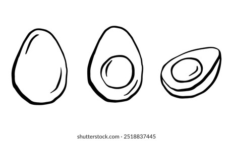 Desenho de rabiscar de conjunto de ovos, ilustração de contorno de ovos cozidos, ilustração de vetor de esboço simples, linha preta em um fundo branco