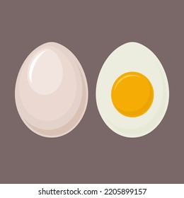 Eggs in a shell and half with yolk on a gray background.Vector illustration