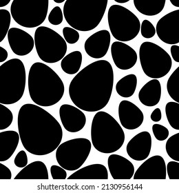Eggs silhouette. Chicken eggs are black. Repeating vector pattern. Isolated background. Seamless gloomy ornament. Fragile shell. Idea for web design, packaging, wallpaper, case, textile.