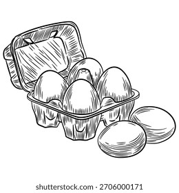 Los huevos dibujan la Ilustración vectorial. Vector dibujado a mano ilustración, etiqueta de menú, identidad de cartel de Anuncio, marca. Diseño elegante con la ilustración del bosquejo de huevos