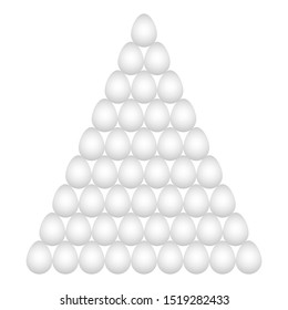 Eggs stacked in a pyramid tower icon isolated on white background. 
A bunch of eggs.  Gradient random dynamic shapes. Vector Illustration

