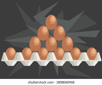 Huevos apilados en forma piramidal en la ilustración de vectores de iconos en bandeja