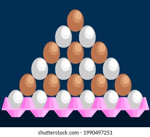 Eggs Stacked in Pyramidal Shape on Tray Icon Vector Illustration