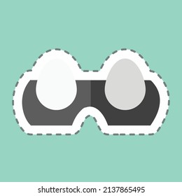 Eggs Sticker in trendy line cut isolated on blue background
